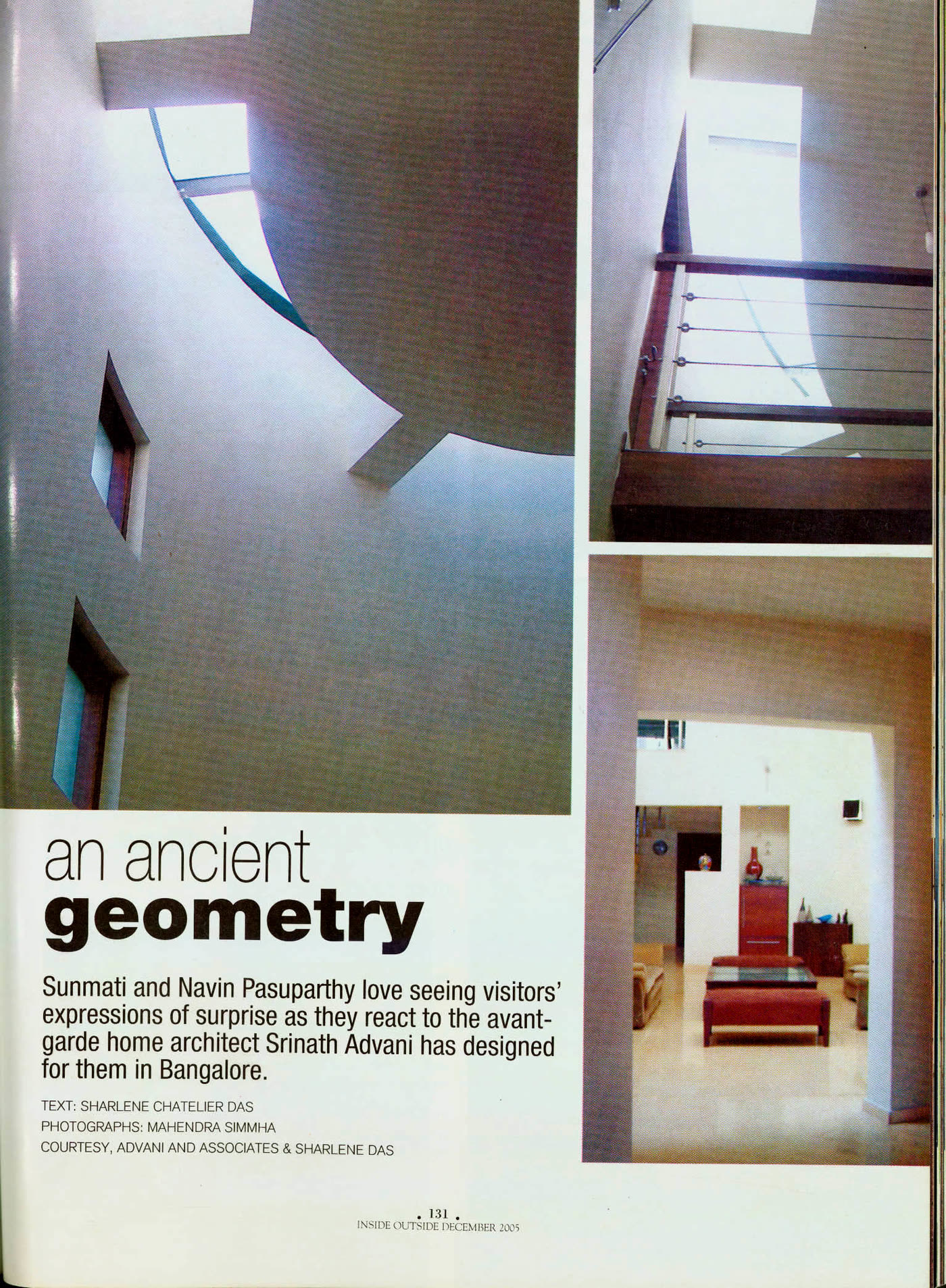 Advani & Associates press feature — Inside Outside, December 2005 — “an ancient geometry”