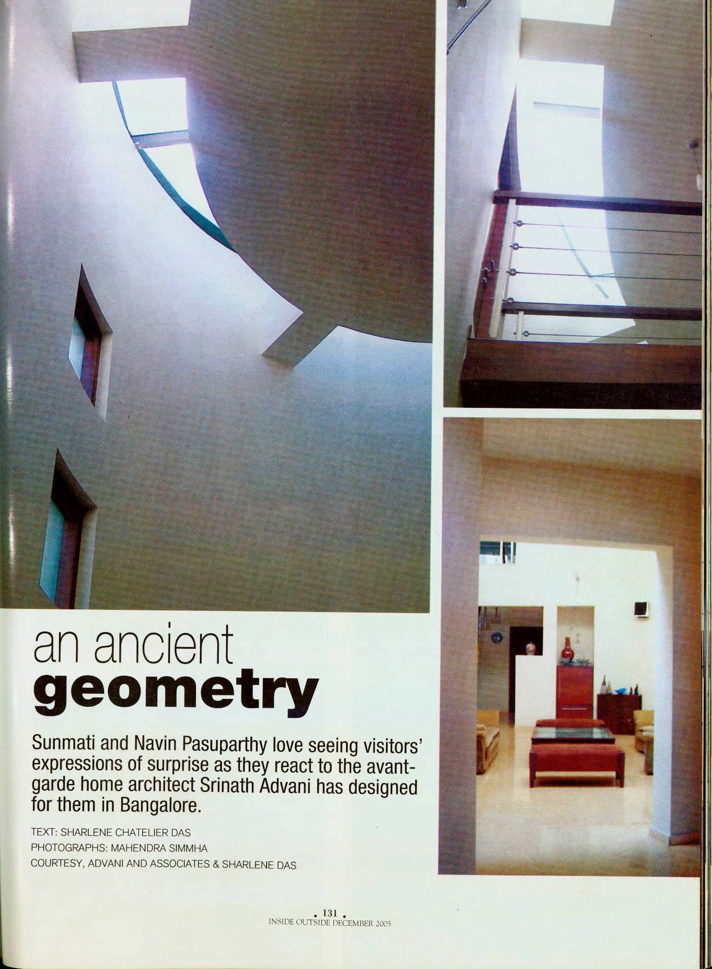 Advani & Associates press feature — Inside Outside, December 2005 — “an ancient geometry”